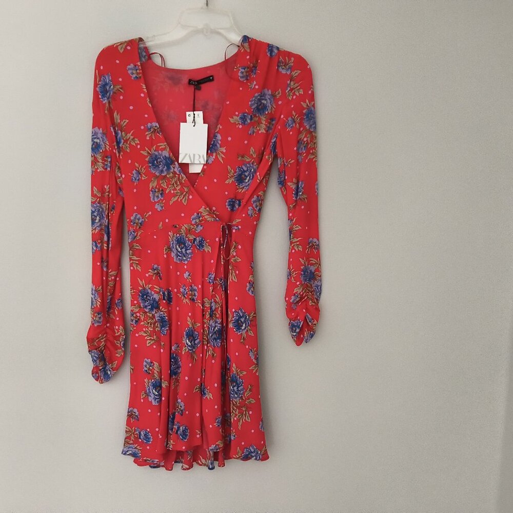 Zara Floral Mini Wrap Dress Size XS  NWT